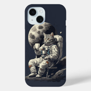 Astronaut Cat Having Cup of Coffee iPhone 15 Case