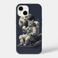 Astronaut Cat Having Cup of Coffee