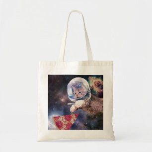 Astronaut cat hunting a pizza slice tote bag