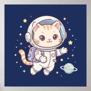 Astronaut Cat in Space - Cute Space Cat Poster