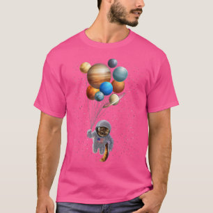 Astronaut Cat in Space Holding Planet Balloon, T-Shirt