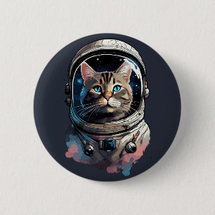 Astronaut Cat In Space Watercolor Art 6 Cm Round Badge