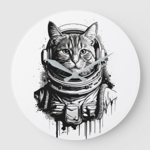 Astronaut Cat Ink Art Large Clock