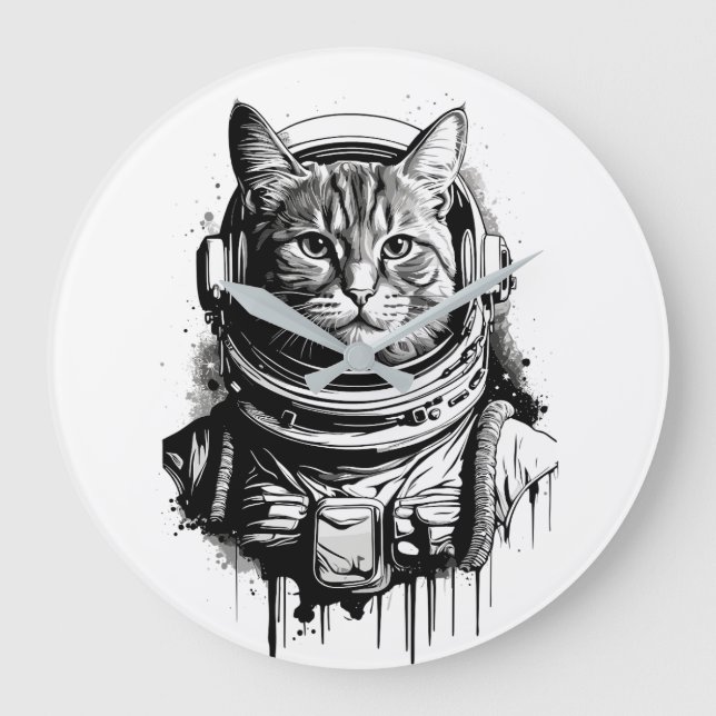 Astronaut Cat Ink Art Large Clock (Front)