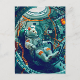 Astronaut Cat on a Mission Across the Endless Gala Holiday Postcard