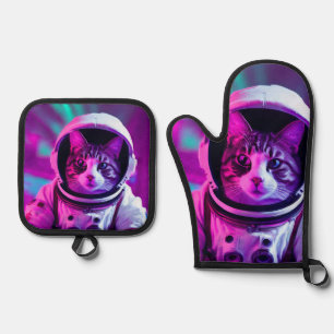 astronaut cat oven mitt & pot holder set