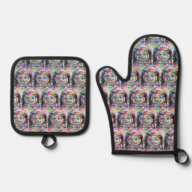 Astronaut Cat Oven Mitt & Pot Holder Set (Front)