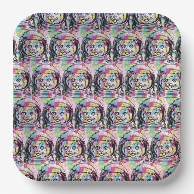 Astronaut Cat Paper Plate (Front)