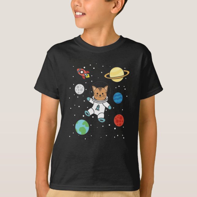 Astronaut Cat Planet Earth Mars Space T-Shirt (Front)