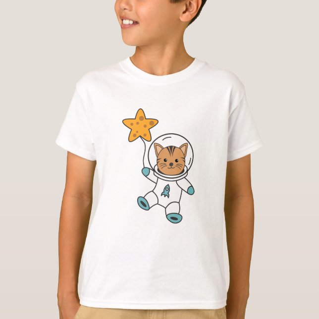 Astronaut Cat Planet Moon Star Space T-Shirt (Front)