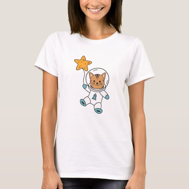 Astronaut Cat Planet Moon Star Space T-Shirt (Front)