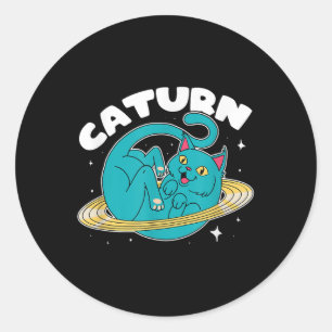 Astronaut Cat Planet Saturn Caturn Astronomy Lover Classic Round Sticker