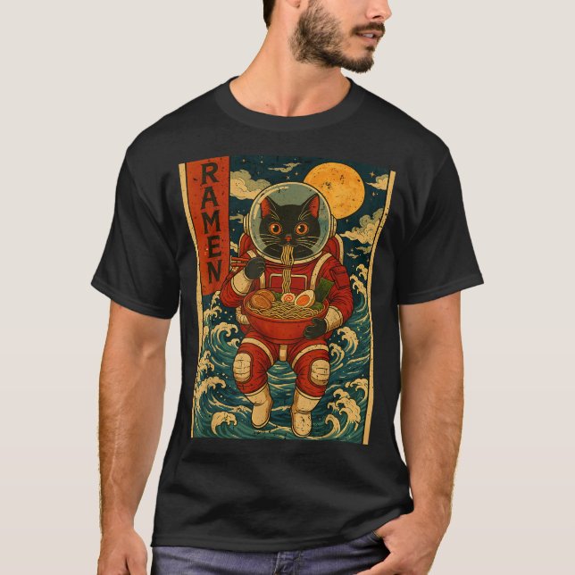 Astronaut Cat Ramen Japanese Graphic Tees Men Wome (Front)