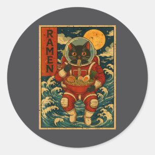 Astronaut Cat Ramen Japanese Graphic Tees Men Wome Classic Round Sticker