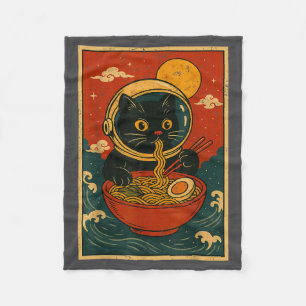Astronaut Cat Ramen Japanese Graphic Tees Men Wome Fleece Blanket