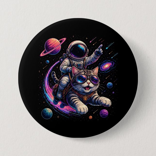 Astronaut cat riding through space 7.5 cm round badge (Front)