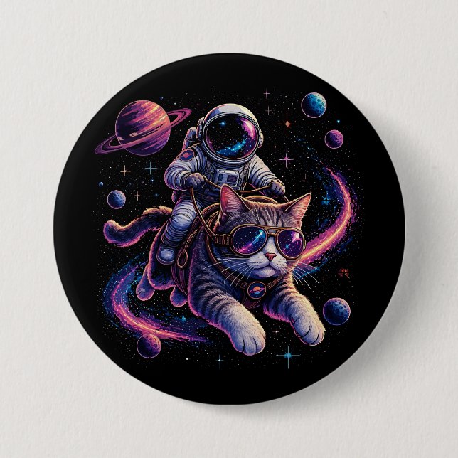Astronaut cat riding through space 7.5 cm round badge (Front)