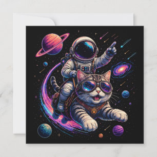 Astronaut cat riding through space invitation