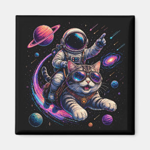 Astronaut cat riding through space magnet
