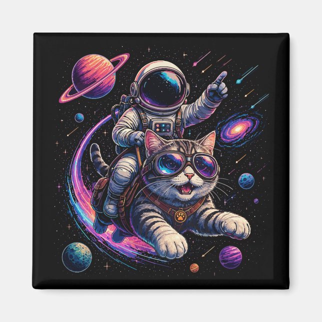 Astronaut cat riding through space magnet (Front)