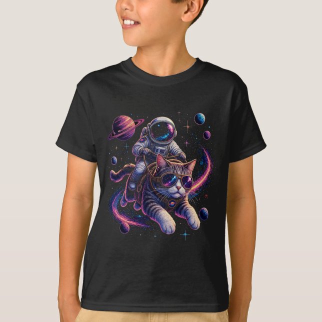 Astronaut cat riding through space T-Shirt (Front)
