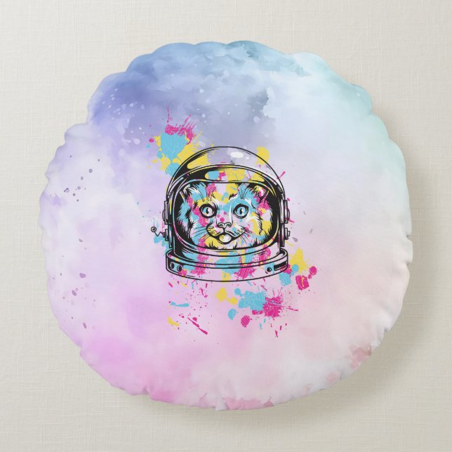 Astronaut Cat Round Cushion (Front)