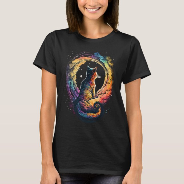 Astronaut Cat Space Imaginary Colourful Graphic T-Shirt (Front)