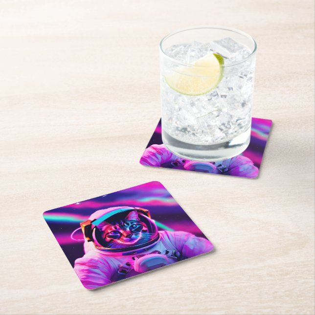 astronaut cat square paper coaster (Insitu)