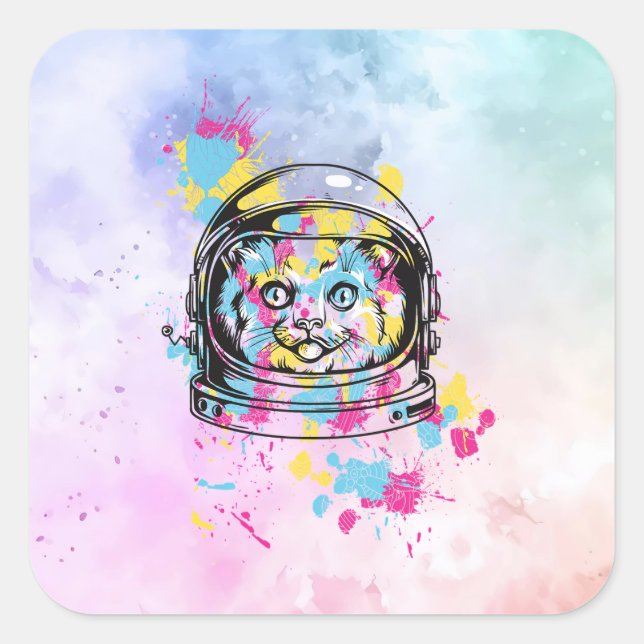 Astronaut Cat Square Sticker (Front)