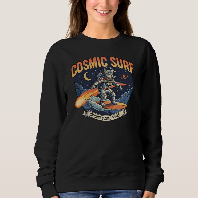 Astronaut Cat Surfing Comic Waves  Sweatshirt (Front)