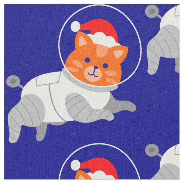 astronaut cat ugly christmas santa fabric (Close Up)