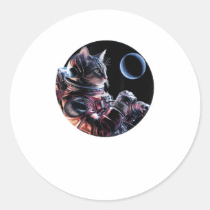Astronaut Cat with Planet Classic Round Sticker