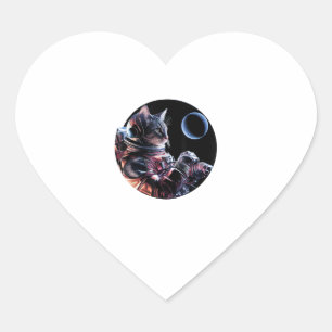 Astronaut Cat with Planet Heart Sticker