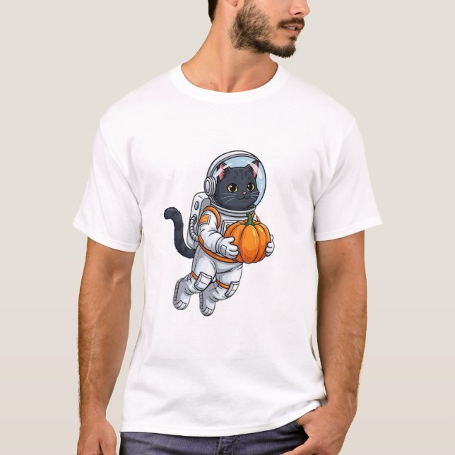 Astronaut Cat with Pumpkin T-Shirt (Front)