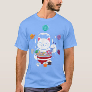 Astronaut Cat with Ramen in Space Anime Neko  T-Shirt