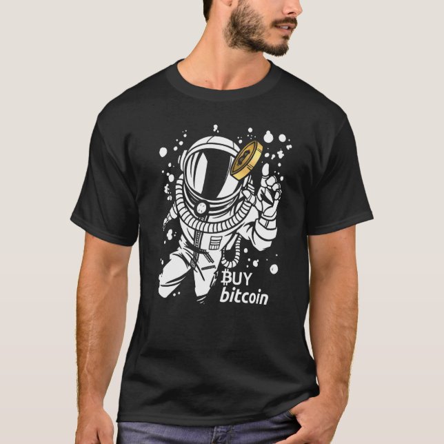 Astronaut Catches Bitcoin Buy Bitcoin Cyber Monkey T-Shirt (Front)