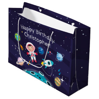   Astronaut child on the moon, monogrammed name Large Gift Bag