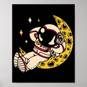 Astronaut Chilling on Crescent Moon Graphic Poster