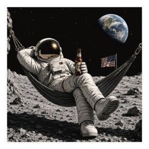 Astronaut Chilling with Beer on the Moon Photo Print