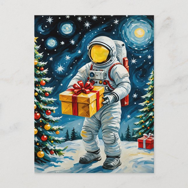 Astronaut Christmas Celebration Holiday Postcard (Front)