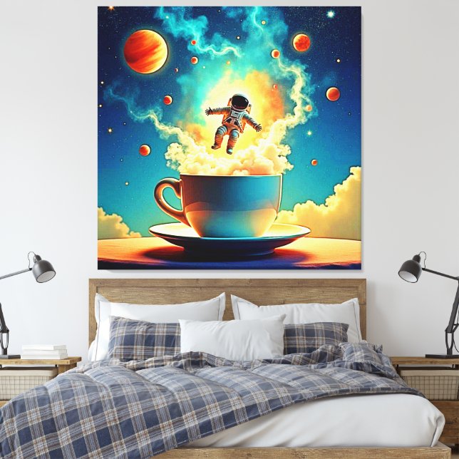 Astronaut Coffee Dream Canvas Print (Insitu(Bedroom))