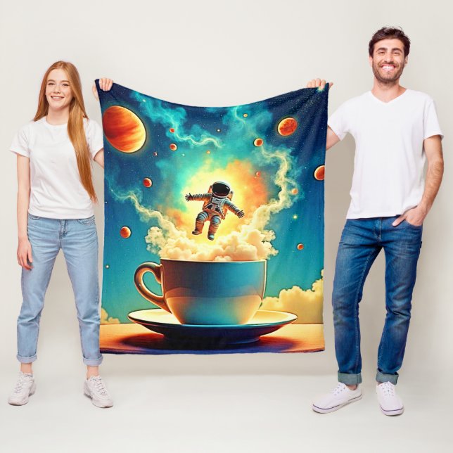 Astronaut Coffee Dream Fleece Blanket (In Situ)