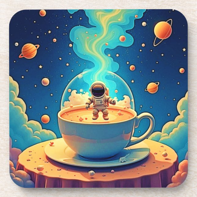 Astronaut Coffee Space Art Coaster (Front)