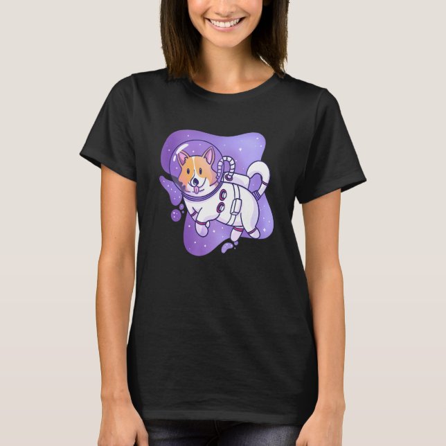 Astronaut Corgi Cute Floating Space Universe Desig T-Shirt (Front)