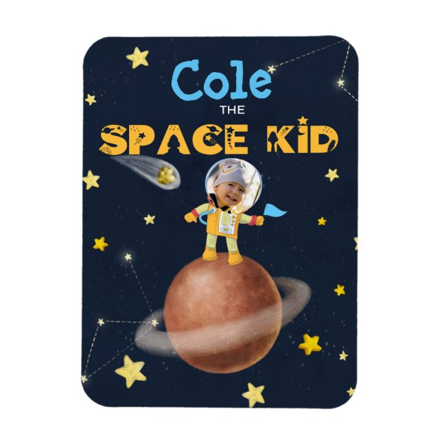 👨‍🚀 Astronaut cute Space theme Custom Photo Name Magnet (Vertical)