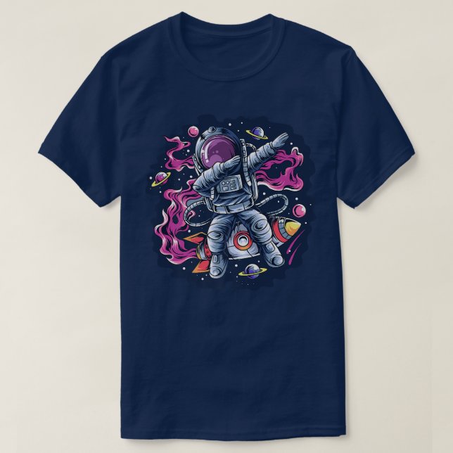 Astronaut Dabbing Dance Space Rocket with Stars Pl T-Shirt (Design Front)