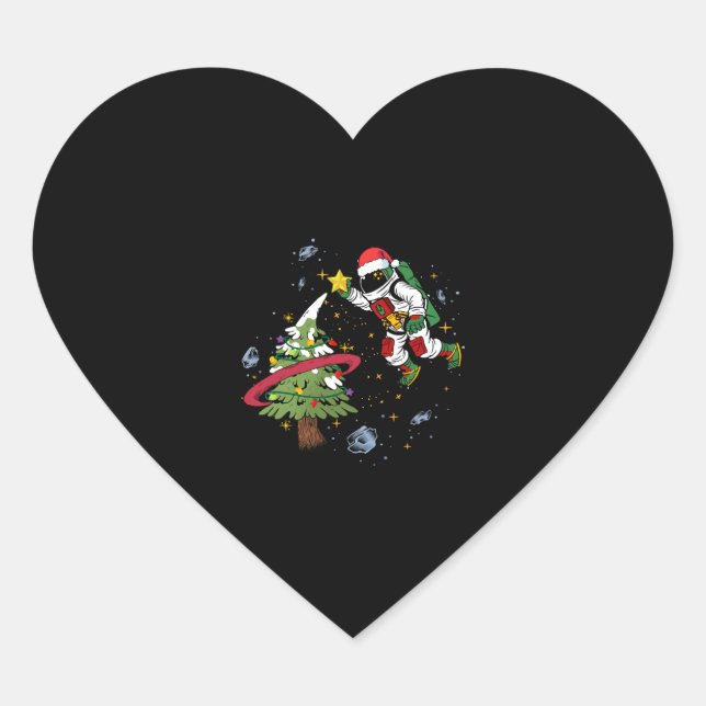 Astronaut Decorates A Christmas Tree In Space  Heart Sticker (Front)