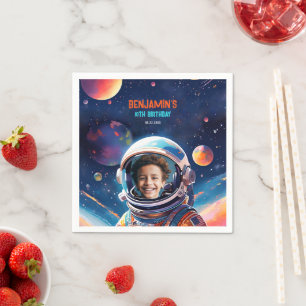 Astronaut Deep Space Sky Planets Photo Birthday Napkin