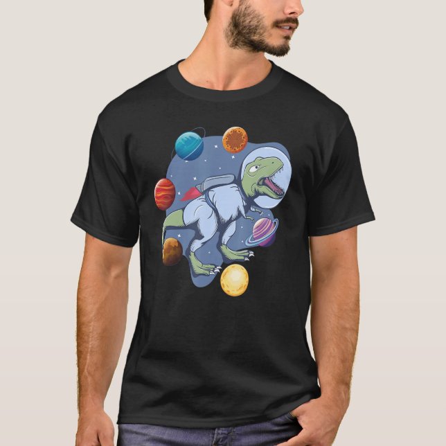 Astronaut Dinosaur In Space Travel Galaxy Dinosaur T-Shirt (Front)