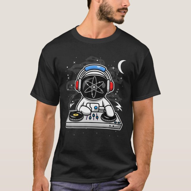 Astronaut DJ Cosmos ATOM To The Moon Crypto Token T-Shirt (Front)